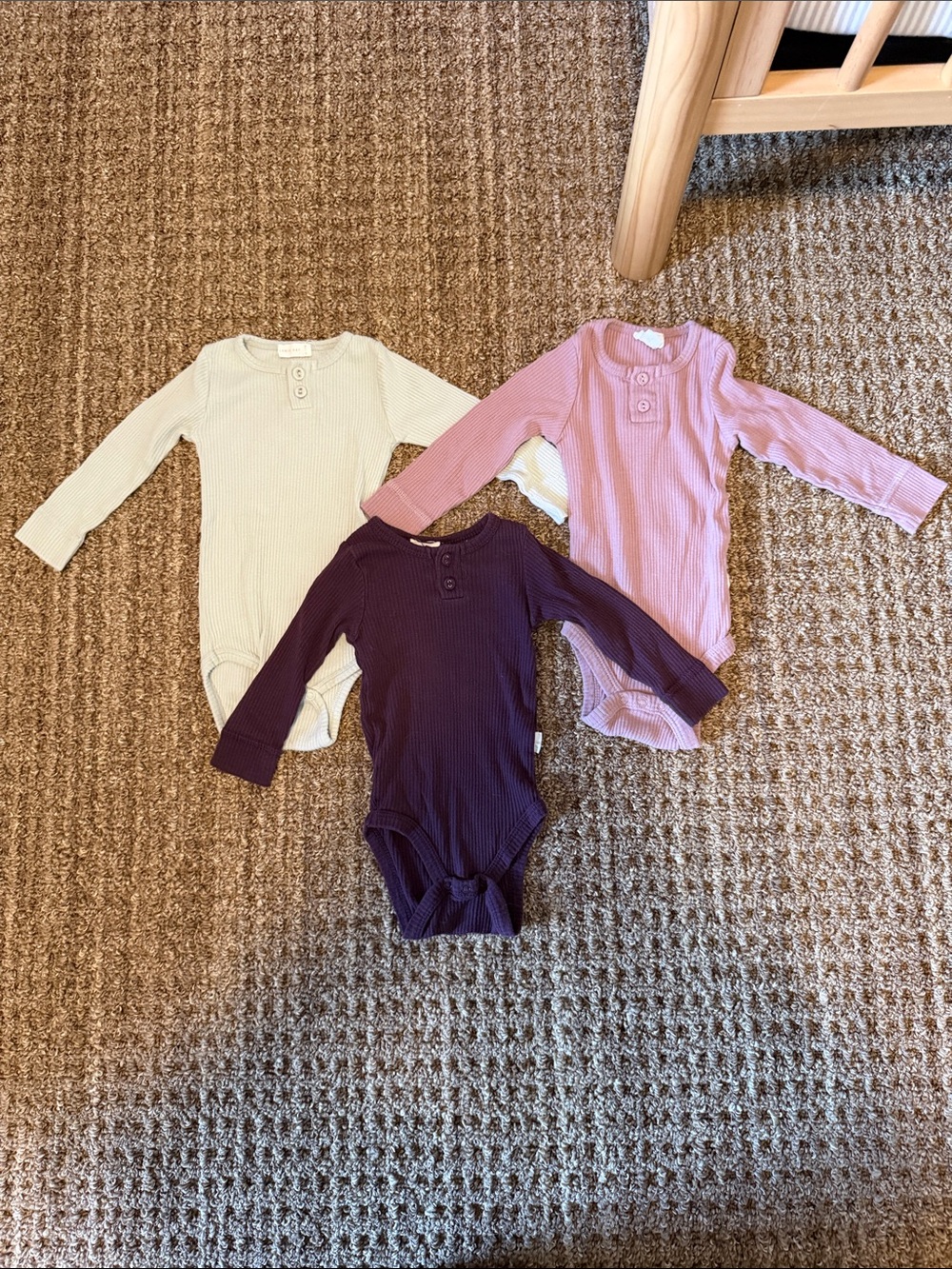 Bundle of 3 Jamie Kay Long-Sleeve Ribbed Bodysuits - 6-12m